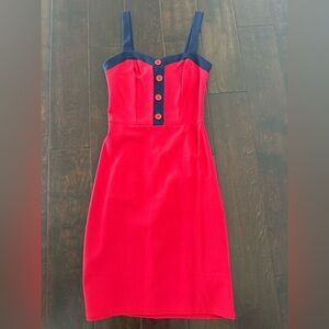 Modcloth sleeveless midi dress red blue trim nautical stretchy